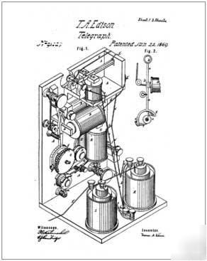 10X13 patent print 307 edison telegraph 1869